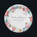 Garden Wreath Baby Shower Paper Plate<br><div class="desc">Feminine floral wreath design in pink,  coral,  gold,  turquoise and navy by Shelby Allison.</div>