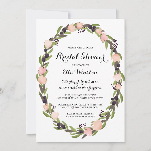 Garden Wreath Bridal Shower Invitation (Front)