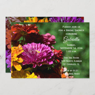Garden Zinnia Flowers Bridal Shower Invitation
