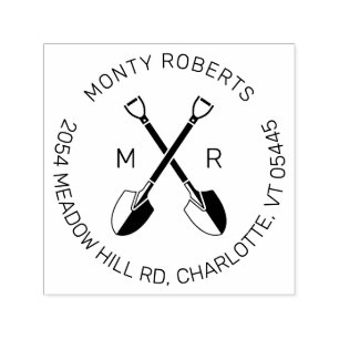 Gardener Crossed Spades Logo Round Return Address Self-inking Stamp