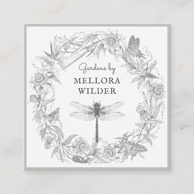 Gardener Dragonfly Floral  Business Card (Front)