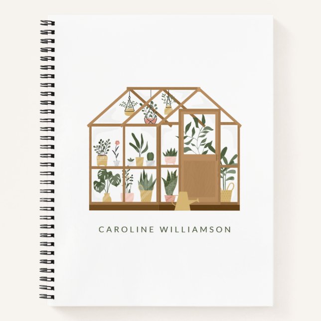 Gardener Greenhouse Illustration Personalised Name Notebook (Front)