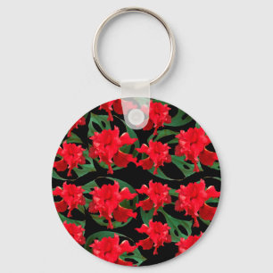 Gardener Hibiscus Monstera Pattern Black Key Ring