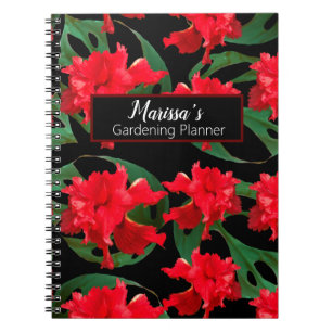 Gardener Hibiscus Monstera Pattern Black  Red  Notebook
