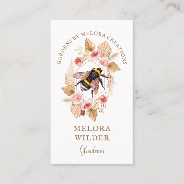 Gardener Honey Bee And Blush Pink And Floral Business Card (Front)