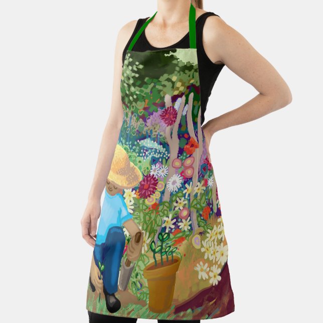 Gardener in flower garden All-Over Print Apron (Insitu)