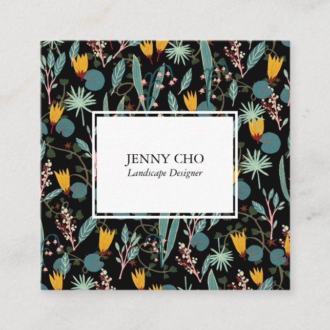 Gardener Landscaping Gardening Plants Modern Cool Square Business Card (Front)