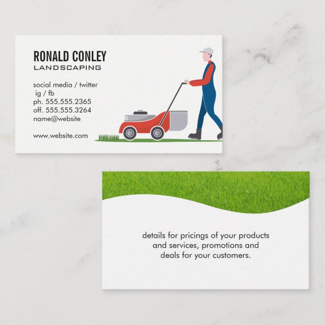 Gardener Mowing Lawn | Cut Grass Business Card (Front/Back)