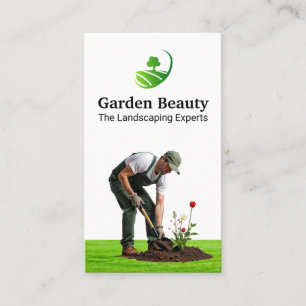 Gardener Planting Flowers Landscape Logo Business Card