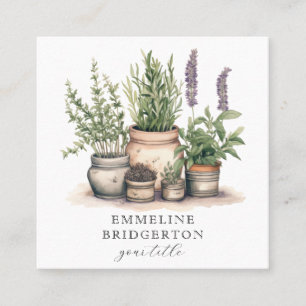Gardener Watercolor Potted Plants Square Business Card