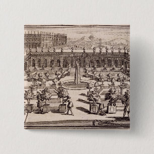 Gardeners working in an orange garden, from 'Le Pa 15 Cm Square Badge