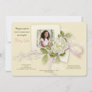 Gardenia and Butterflies Photo Communion  Invitation