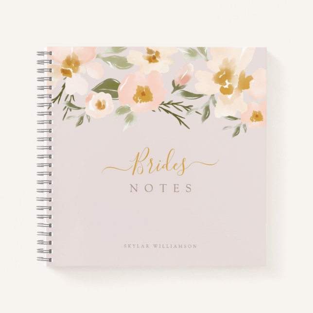 Gardenia Blush Watercolor Abstract Floral Brides Notebook (Front)