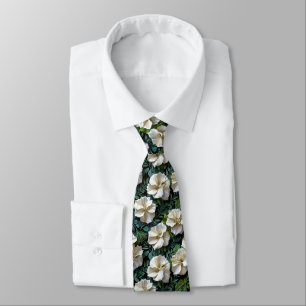 Gardenia & Cedar Leaf Seamless Botanical Pattern Tie