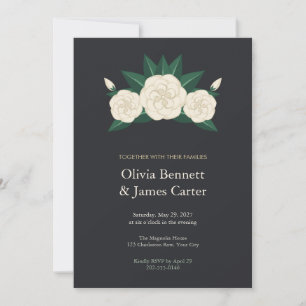 Gardenia Crest Charcoal Wedding Invitation