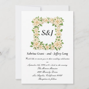 Gardenia Floral Monogram Wedding Invitation