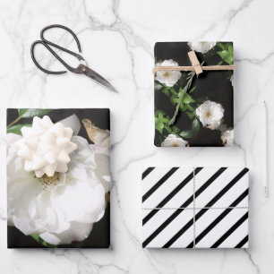 Gardenia Floral Wrapping Paper Flat Sheet Set of 3