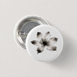 Gardenia Inspired Ink Flower Botanical Art on 3 Cm Round Badge