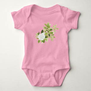 Gardenia jasmine floral watercolor baby bodysuit
