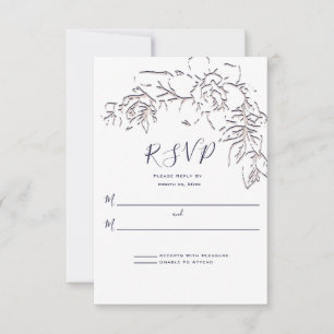 Gardenia, Navy and Blush, Wedding RSVP Card