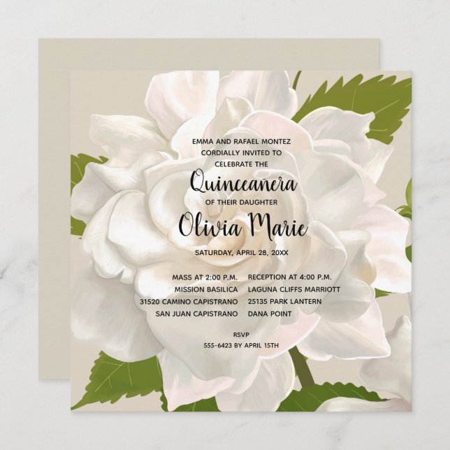 Gardenia Vintage Floral Quinceañera Invitations (Front/Back)
