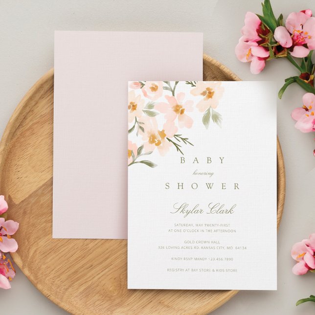 Gardenia Watercolor Floral Blush Baby Shower Invitation (Gardenia Watercolor Floral Blush Baby Shower Invitation)