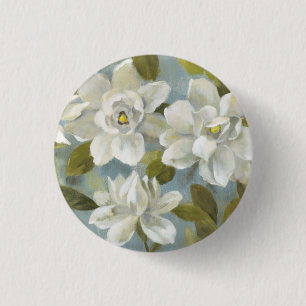 Gardenias on Slate Blue 3 Cm Round Badge