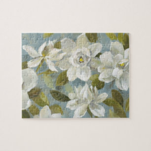 Gardenias on Slate Blue Jigsaw Puzzle
