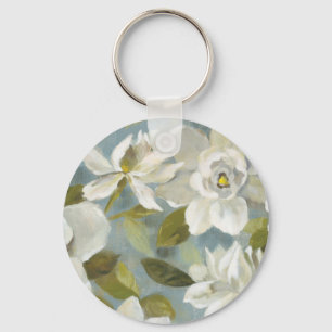 Gardenias on Slate Blue Key Ring