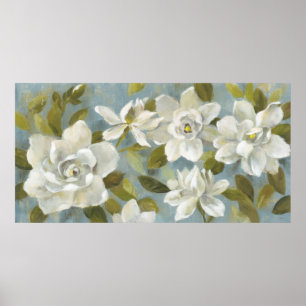Gardenias on Slate Blue Poster