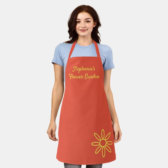 Gardening apron, pretty red-orange, simple, custom apron (Worn)