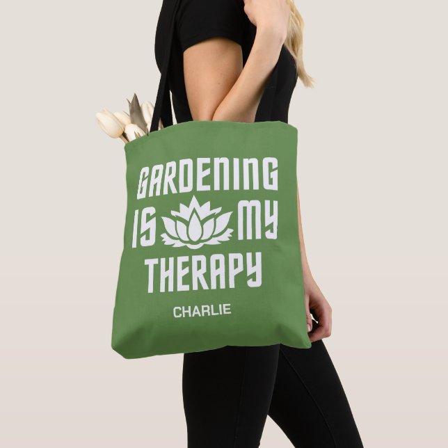Gardening custom name & colour tote bag (Close Up)