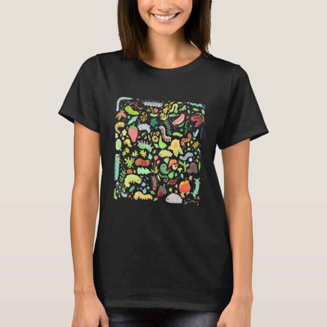 Gardening Cute Caterpillars with Fruits Flowers fo T-Shirt (Front)