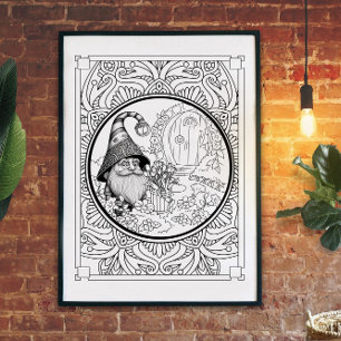 Gardening Gnome Adult Coloring Poster