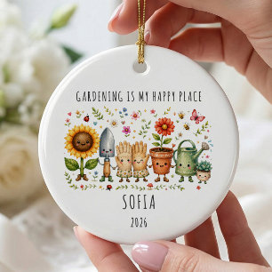 Gardening Happy Place Personalised Ornament