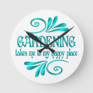 Gardening Happy Place Round Clock