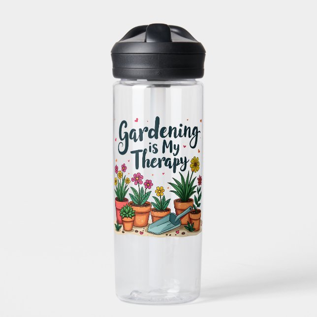 Gardening Is My Therapy Gardener Gardening Plant  Water Bottle (Front)