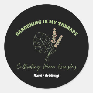 Gardening Is My Therapy Minimalist Botanical Art Classic Round Sticker