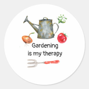 Gardening is my therapy vegetables  watering pot   classic round sticker