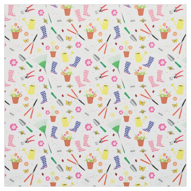 Gardening Items Pattern Fabric (Swatch)