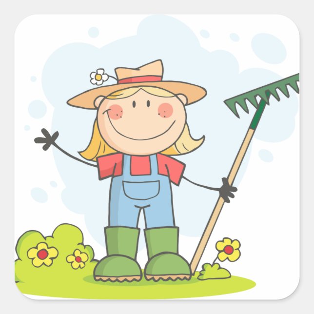 Gardening or Farming Girl Square Sticker (Front)