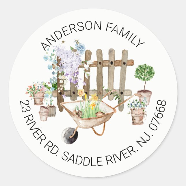 Gardening Planting New Roots Address Classic Round Sticker (Front)