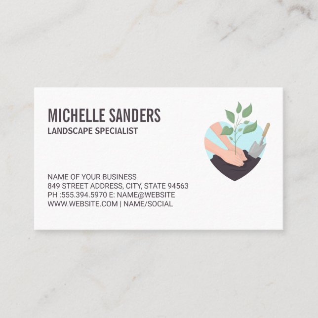 Gardening | Planting Tree Logo Business Card (Front)