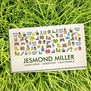 Gardening Services - colorful icons pattern Business Card