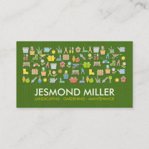 Gardening Services - colourful icons pattern Business Card