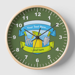 Gardening Shield with Banners Clock