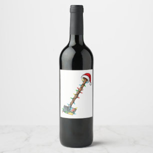 Gardening Shovel Wrapped in Christmas Lights Wine Label