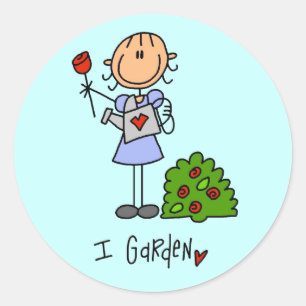Gardening Stick Figure Classic Round Sticker