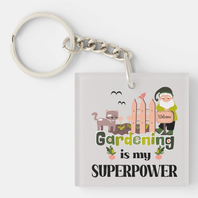 Gardening Superpower, Cute Gardener  Key Ring (Front)