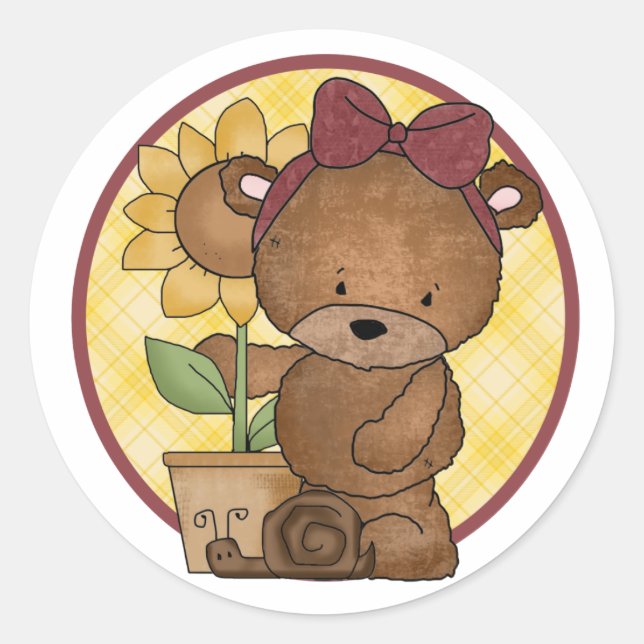 Gardening Teddy Bear v4 Classic Round Sticker (Front)